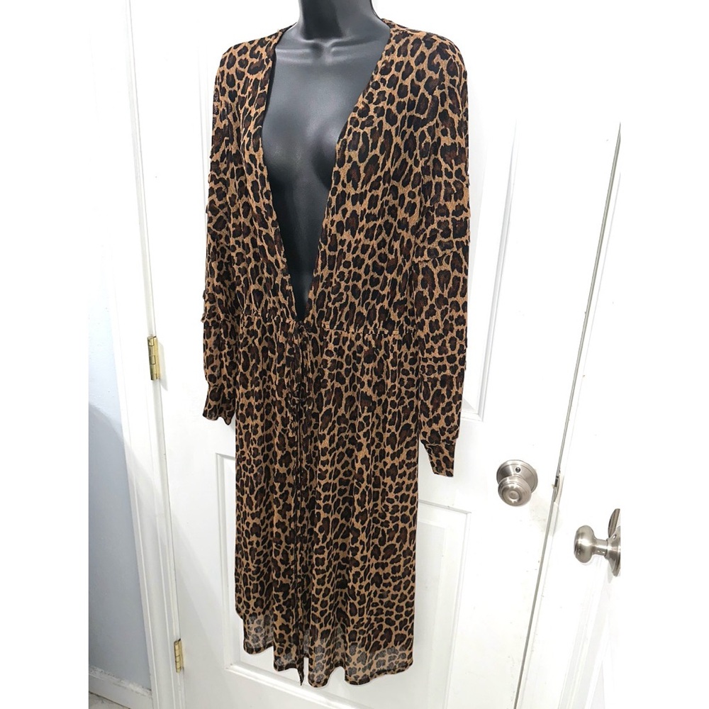 Ember leopard print semi sheer duster kimono/cover up - Picture 2 of 6